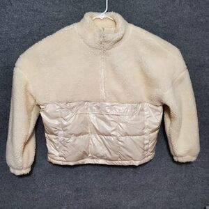 Fabletics Nelly Mixed Media Ivory Sherpa Half Zip Puffer Sweatshirt Womens 2XL